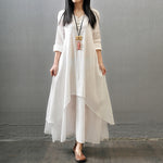 Peasant Ethnic Boho Cotton Linen Long Sleeve Maxi Dress Gypsy Ethnic Blouse Shirt Summer Fake Two Pieces Dress