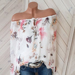 Sexy Off Shoulder Slash Neck Blouse Shirt Printe Casual Loose Lady Pullover Tops 2019 Spring Autumn Boho Female Tops 5XL